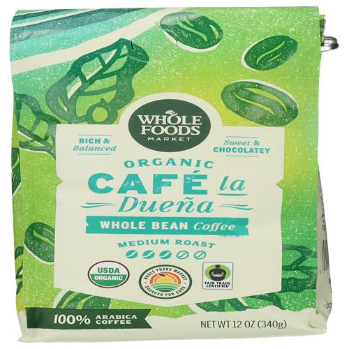 Whole Foods Market, Organic Café La Duena Coffee, Medium Roast, Whole Bean, 12 Ounce