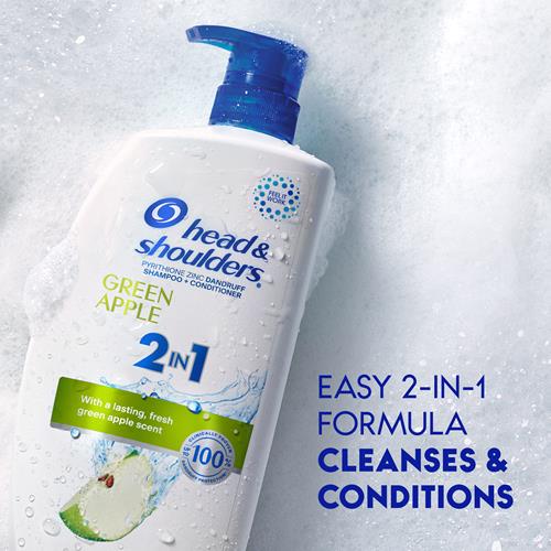 Head And Shoulders 2 In 1 Dandruff Shampoo And Conditioner, Anti-Dandruff Treatment, Green Apple For Daily Use, Paraben Free, 28.2 Oz