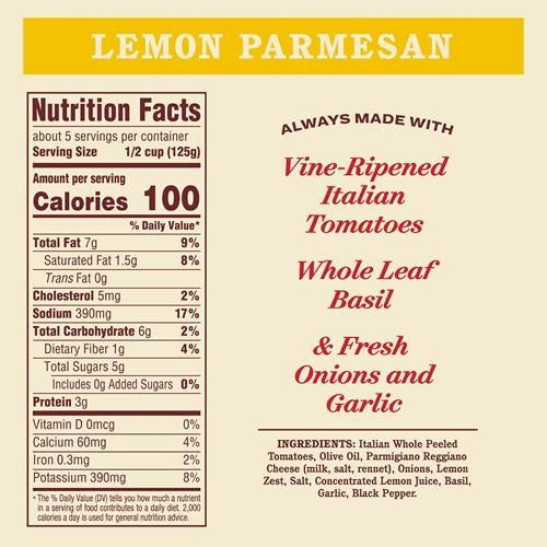 Raos Homemade Lemon Marinara Sauce, 24 Oz, Tomato Sauce, All Purpose, Keto Friendly, Premium Quality, Tomatoes From Italy And Olive Oil