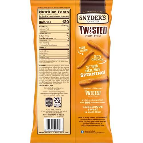 Snyders Of Hanover, Nacho Cheese Twisted Pretzel Sticks, 12-Oz. Bag