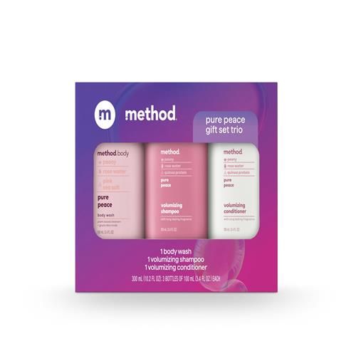 Method Body Wash And Hair Care Gift Set, Pure Peace, 3.4 Oz Travel Size Bottles