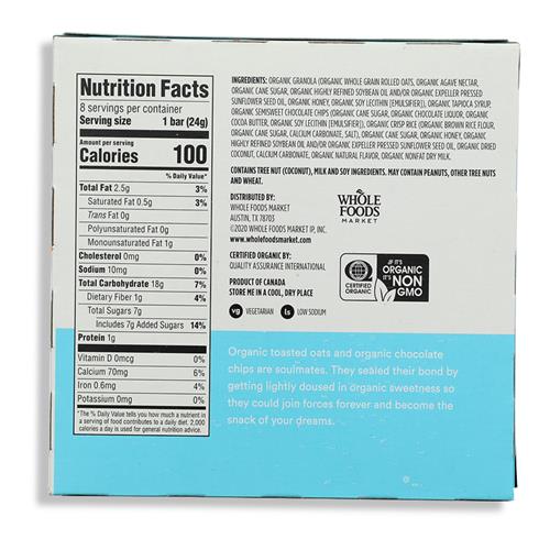 Whole Foods Market, Organic Chocolate Chip Chewy Granola Bars, 8 Count