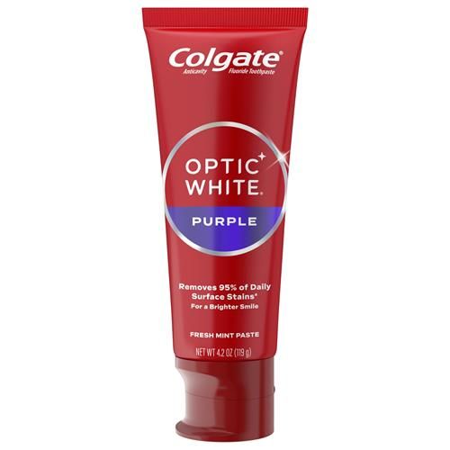 Colgate Optic White Purple Toothpaste For Teeth Whitening, Helps Remove Surface Stains And Polishes Teeth, Enamel-Safe Mint Paste, 4.2 Oz