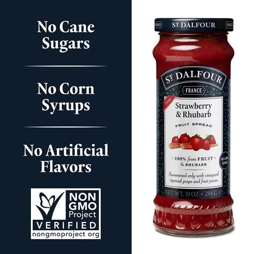 St. Dalfour Strawberry & Rhubarb Fruit Spread - 10Oz - 100% From Fruit & Rhubarb, No Artificial Ingredients, Non-Gmo, No Cane Sugars, All Natural