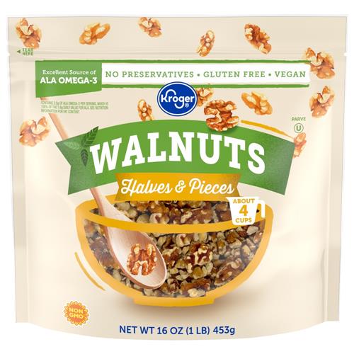 Kroger Gluten Free Vegan Halves and Pieces Walnuts 16 oz