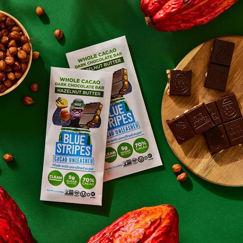 Blue Stripes Whole Cacao Hazelnut Butter Chocolate Bar, 2.1 Oz