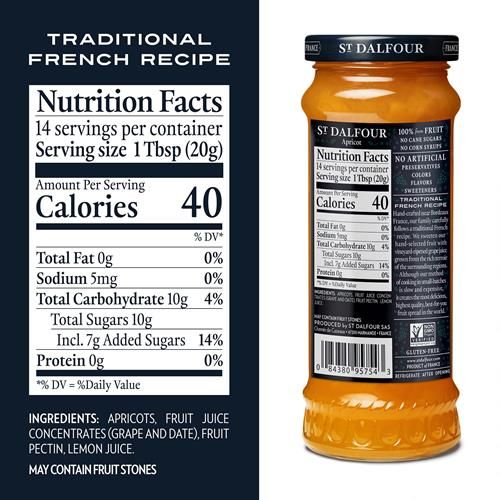 St. Dalfour Apricot Fruit Spread - 10Oz - 100% From Fruit, No Artificial Ingredients, Non Gmo, No Cane Sugars, All Natural, Made In France