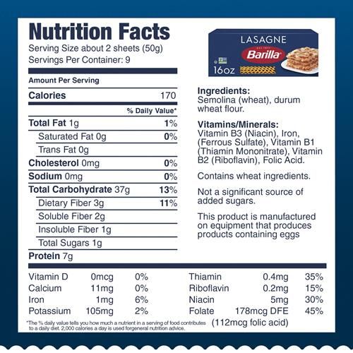 Barilla Wavy Lasagne Pasta, 16 Oz. Box - Non-Gmo Pasta Made With Durum Wheat Semolina - Kosher Certified Pasta