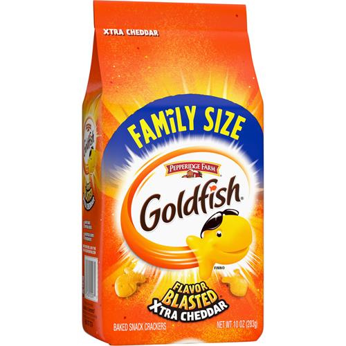 Goldfish Crackers, Flavor Blasted Xtra Cheddar Crackers, Family Size, 10 Oz Bag