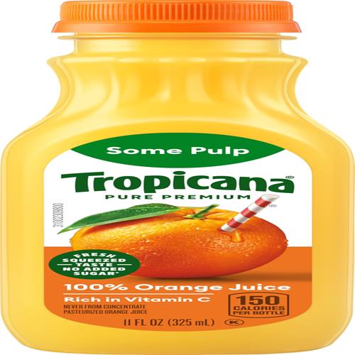 Tropicana Pure Premium 100% Orange Juice Original, Some Pulp, Single Serve, 11 Fl Oz Bottle