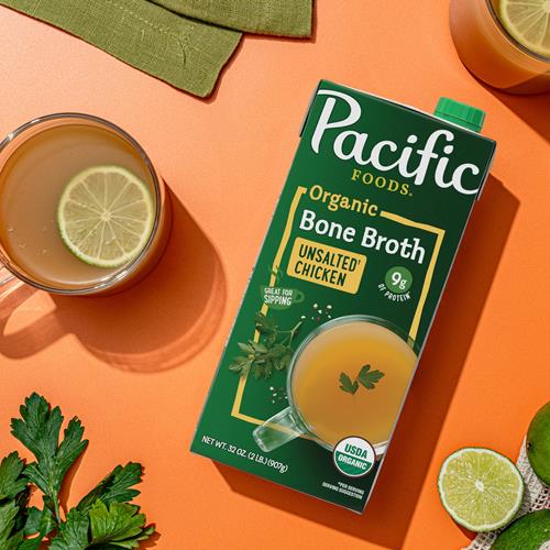 Pacific Foods Organic Unsalted Chicken Bone Broth, 32 Oz Carton