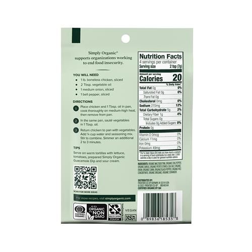 Simply Organic, Fajita Seasoning, 1 Oz