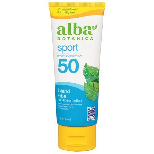 Alba Botanica Sunscreen Lotion, Sport, Spf 50, Island Vibe, 3 Oz