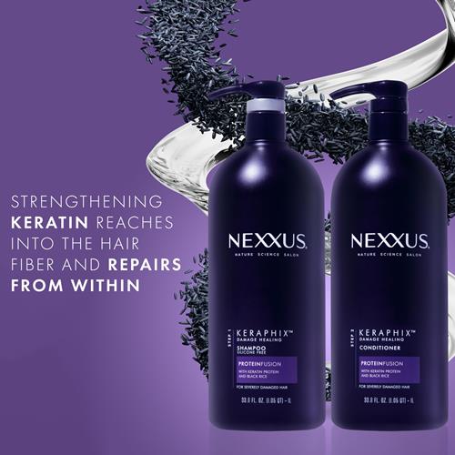 Nexxus Keraphix Shampoo With Proteinfusion For Damaged Hair Keratin Protein, Black Rice, Silicone-Free 33.8 Oz