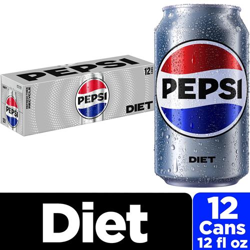 Diet Pepsi Cola Soda, 12 Fl Oz Cans (Pack Of 12)