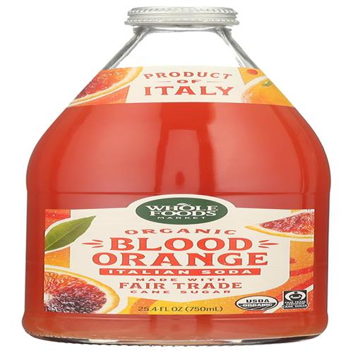 Whole Foods Market Organic Blood Orange Italian Soda, 25.4 Fl Oz, Glass Bottle, 2 Pieces