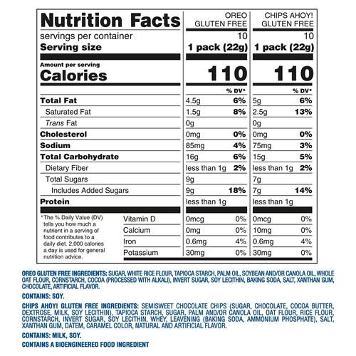 Oreo Chocolate Sandwich Cookies & Chips Ahoy! Chocolate Chip Cookies Gluten Free Cookies Variety Pack, 20 Snack Packs
