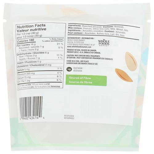 Whole Foods Market, Blanched And Slivered Almonds, 8 Oz