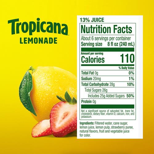 Tropicana Strawberry Lemonade, Made With Real Lemons, 46 Fl Oz Bottle