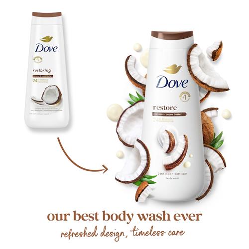 Dove Body Wash Restore Coconut & Cocoa Butter For 24Hr Lotion-Soft Skin Moisturizing Skin Cleanser With No Sulfates No Parabens 20 Oz