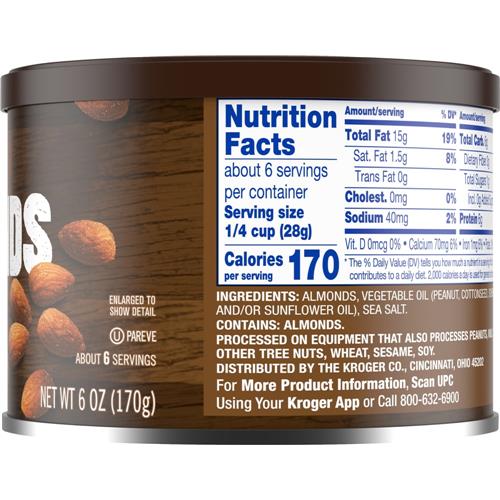 Kroger Roasted Lightly Sea Salted Almonds 6 oz