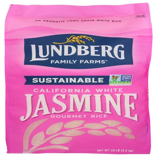 Lundberg Family Farms - White Jasmine Rice, Premium Long Grain Bulk Rice, Non-Sticky Texture, California-Grown, Light, Buttery Flavor, Pleasant Aroma, Gluten-Free, Non-Gmo, Vegan, Kosher (10Lb) -