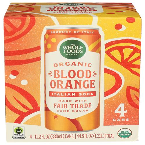 Whole Foods Market 4 Pack Organic Italian Soda, Blood Orange, 11.2 Fluid Ounce