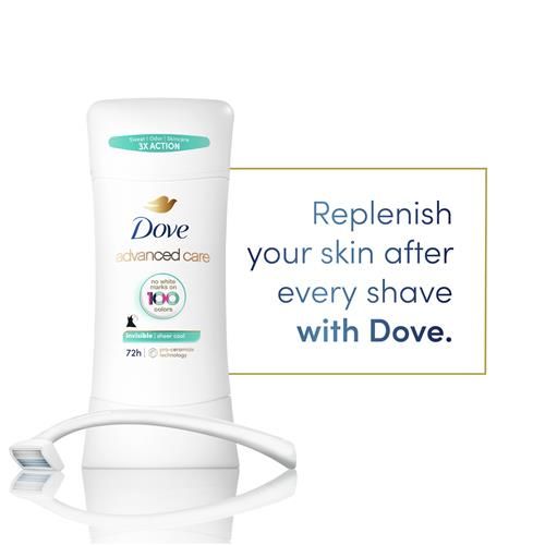 Dove Advanced Care Antiperspirant Deodorant Stick Sheer Cool For Soft, Resilient Skin, With 72-Hour Sweat & Odor Protection, 2.6 Oz