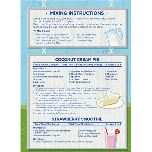 Kroger Instant Non-Fat Dry Milk Pouches 3 ct / 3.2 oz
