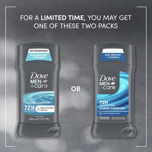 Dove Men+Care Antiperspirant Deodorant Stick Clean Comfort 72-Hour Sweat & Odor Protection Antiperspirant For Men With 1/4 Moisturizing Cream 2.7 Oz