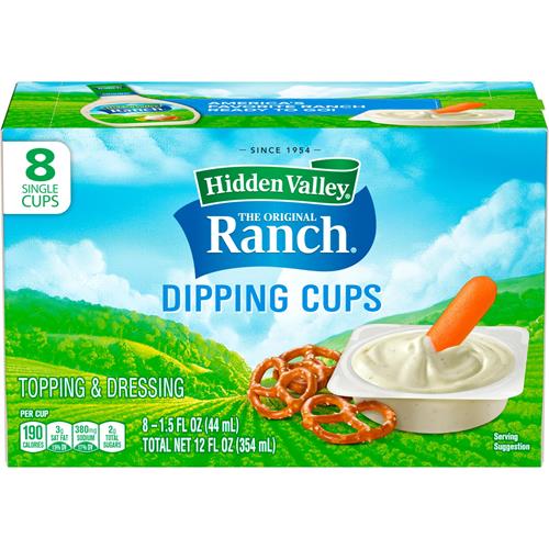 Hidden Valley Original Ranch Dipping Cups, Topping And Dressing To Go Cups, 1.5 Ounces Each, 8 Count (Package May Vary)