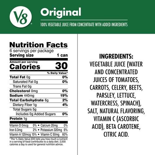 V8 Original 100% Vegetable Juice, 5.5 Fl Oz Can (6 Pack)