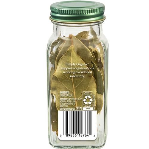 Simply Organic Whole Bay Leaf, 0.14 Ounce Glass Jar, Kosher, Sweet, Earthy Aroma, No Eto, Non Gmo
