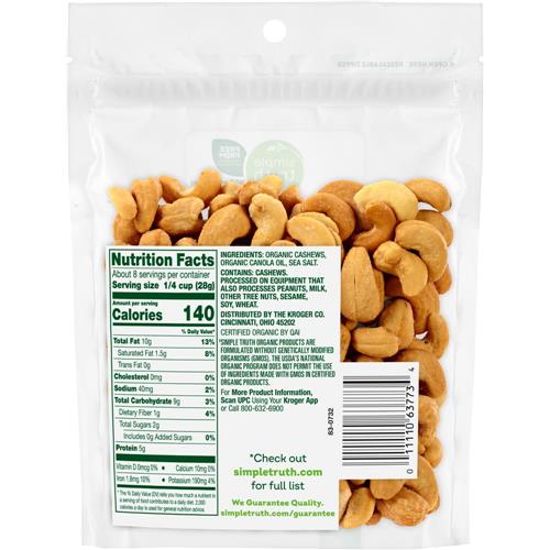 Simple Truth Organic Salted Roasted Cashews 8 oz