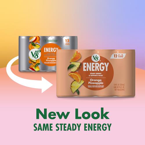 V8 +Energy Orange Pineapple Juice Energy Drink, 8 Fl Oz Can (12 Pack)