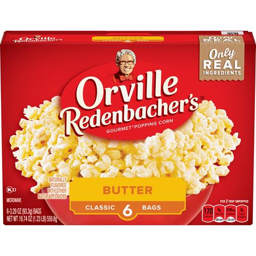 Orville Redenbachers Microwave Popcorn, Butter Flavor, 3.29 Oz., 6-Count