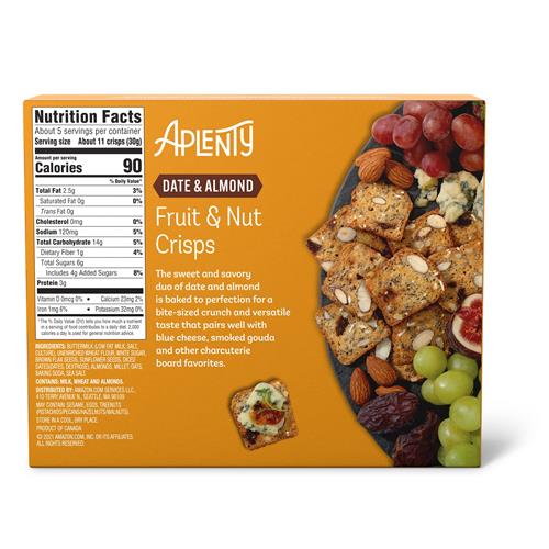 Aplenty Fruit & Nut Crisps, Date And Almond, 5.3 Oz