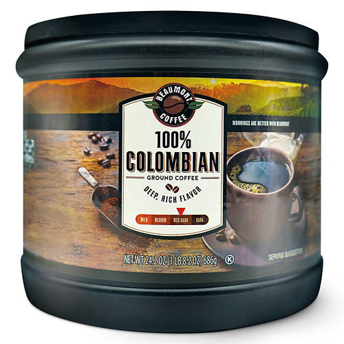 Beaumont 100%  Colombian Medium Dark Ground Coffee, 24.2 oz