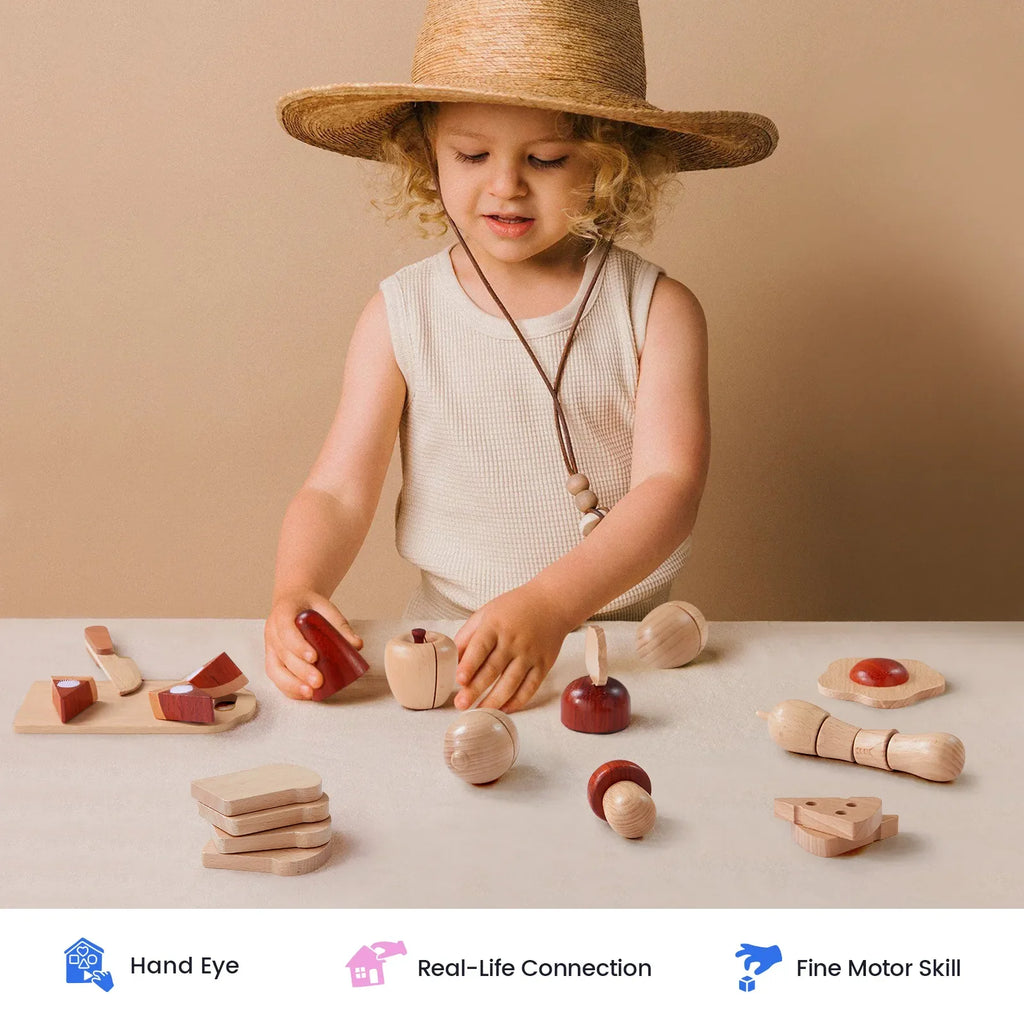 Tiny Land® Play Kitchen Accessories – Play Food for Play Kitchen: Wooden Cut and Play Food Toys