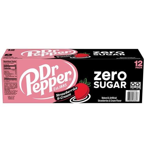 Dr Pepper Zero Strawberries And Cream Soda, 12 Fl Oz Cans, 12 Pack