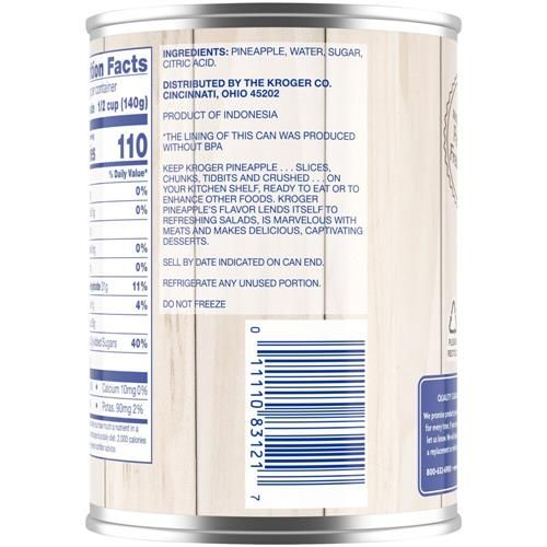 Kroger Canned Pineapple Slices in Heavy Syrup 20 oz