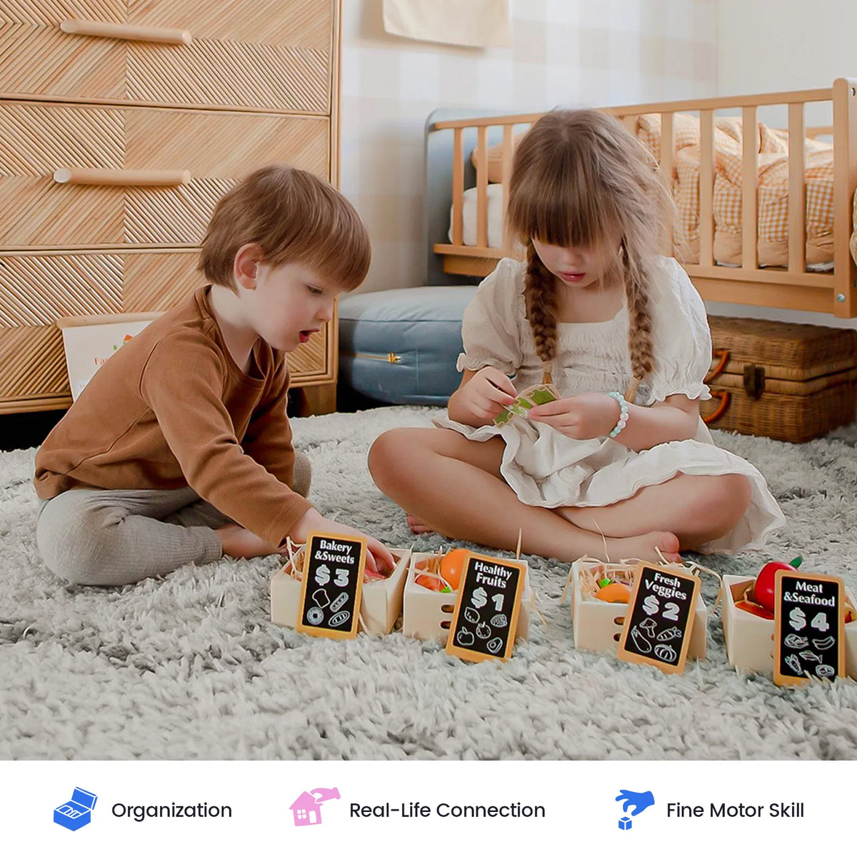 Tiny Land® Play Kitchen Accessories – Wooden Play Food for Play Kitchen: Pretend Cooking Set for Kids