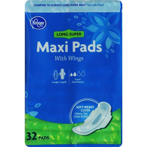 Kroger Super Long with Wings Maxi Pads 32 ct