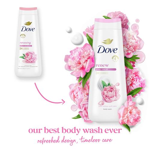 Dove Body Wash Renew Peony & Rose Oil For 24Hr Lotion-Soft Skin Moisturizing Skin Cleanser With No Sulfates No Parabens 20 Oz