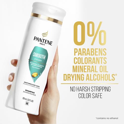 Pantene Shampoo With Frizz Control, Smooth & Sleek, Safe For Color-Treated Hair, 355 Ml