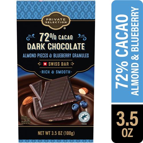 Private Selection Almond Blueberry 72% Cacao Dark Chocolate Swiss Candy Bar 3.5 oz