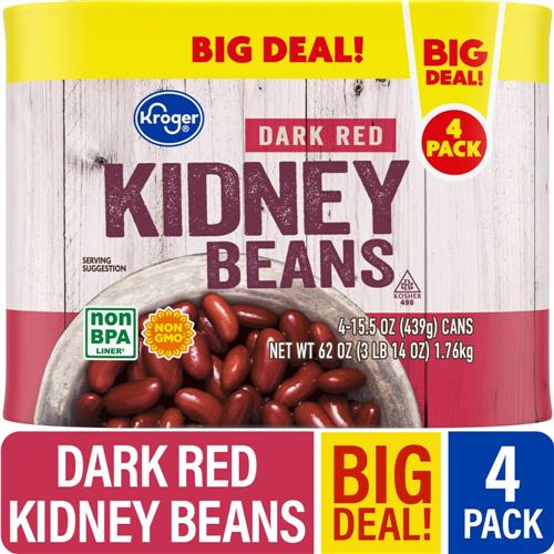 Kroger Dark Red Kidney Beans 4 ct / 15.5 oz