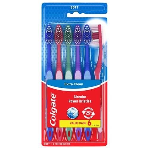 Colgate Extra Clean Toothbrush, Soft Toothbrush For Adults Packaging May Vary, 6 Count
