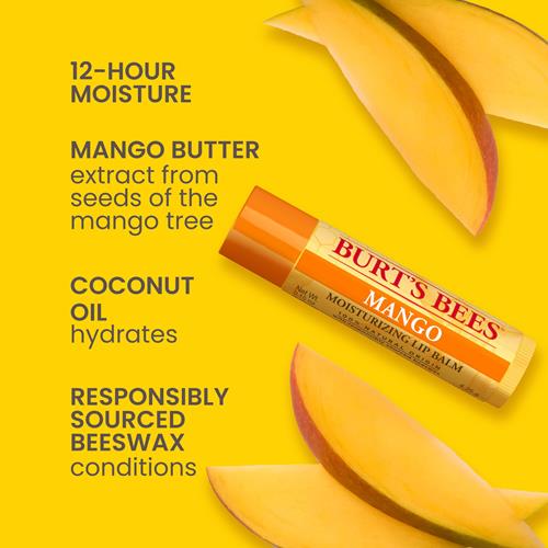 Burts Bees Lip Balm - Pink Grapefruit, Mango, Coconut & Pear, And Pomegranate Pack, Lip Moisturizer With Beeswax, Tint-Free, Natural Origin Conditioning Treatment, 4 Tubes, 0.15 Oz.