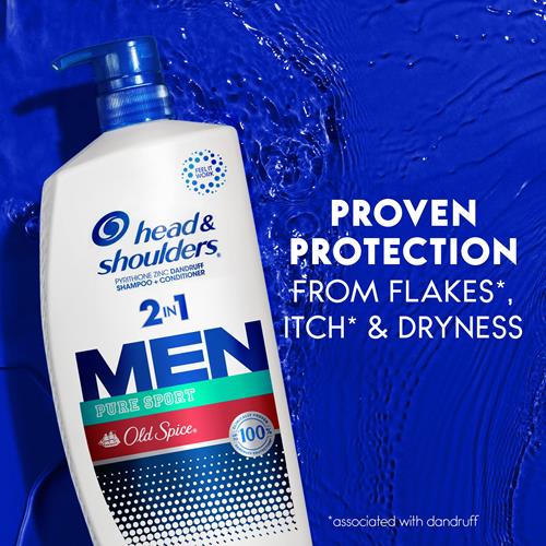Head And Shoulders Mens 2 In 1 Dandruff Shampoo And Conditioner, Anti-Dandruff Treatment, Old Spice Pure Sport For Daily Use, Paraben Free, 28.2 Oz